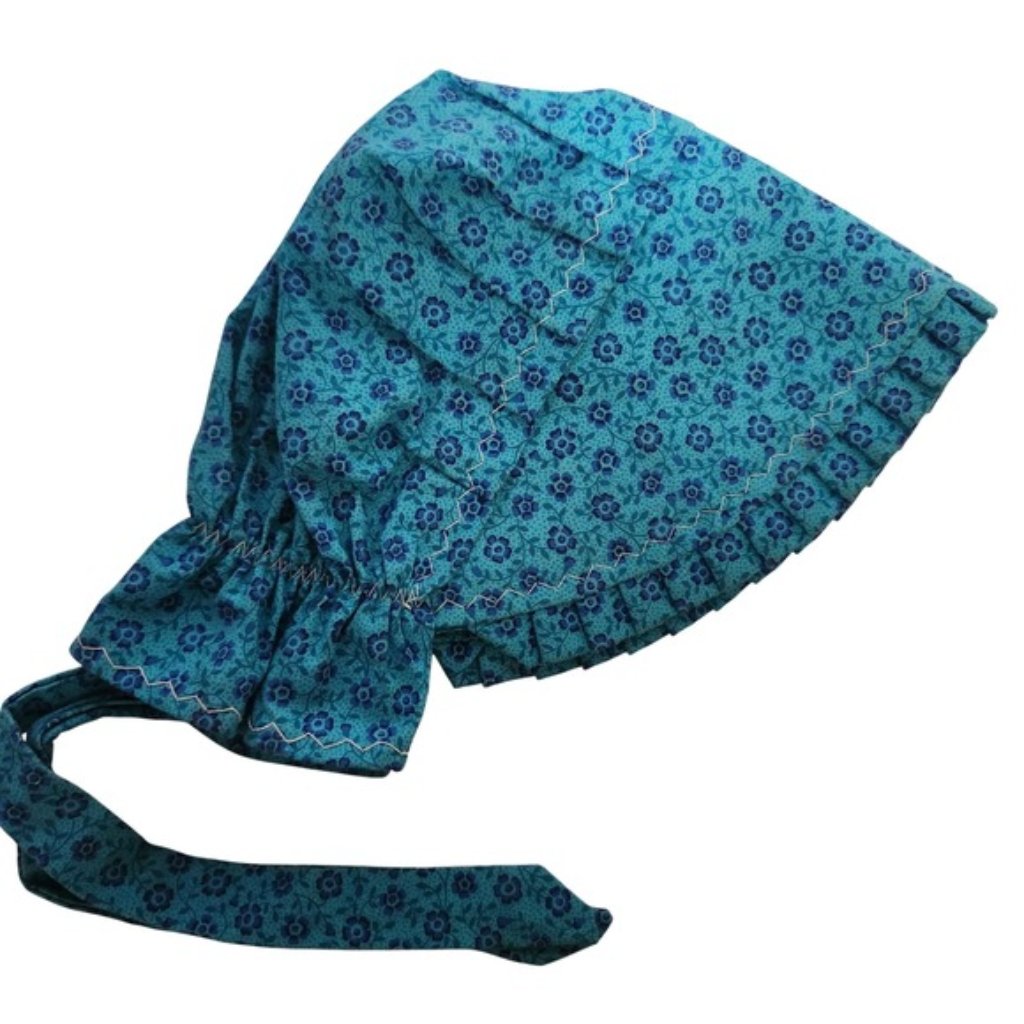 Baby Bonnet Blue Floral Print Ties Prairie Bonnet
